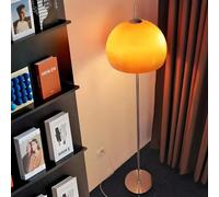 KONJEELIO Lámpara De Pie Moderna De Siglo LED De 2 Luces, Lámpara De Pie Alta De Hongo, Con Pantalla De Vidrio De Cúpula Naranja, Lámpara Alta De Poste De Color Cromo For Lámpara De Pie De Dormitorio