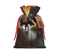KoNsev Bolsa de regalo con cordón de alce de oso de ciervo, regalo de vacaciones, decoraciones de regalos para suministros de fiesta de Navidad