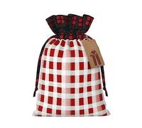 KoNsev Bolsa de regalo con cordón de bloque de color blanco a cuadros rojos, suministros de Navidad, decoración de Halloween, 4.7 x 6.9 pulgadas