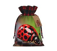 KoNsev Bolsa de regalo con cordón de bloque de color rojo con patrón de mariquita, regalo de vacaciones, suministros de Navidad, decoración de Halloween, 4.7 x 6.9 pulgadas