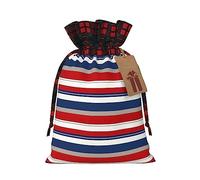 KoNsev Bolsa de regalo con cordón de color rojo, azul, blanco y gris, con rayas, regalo de vacaciones, suministros de fiesta de Navidad de 8.3 x 11.8 pulgadas