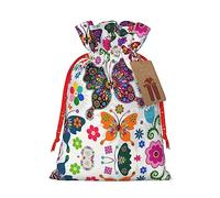 KoNsev Bolsa de regalo con cordón de mariposa floral de primavera, regalo de vacaciones, decoración para suministros de fiesta de Navidad y Halloween, 4.7 x 6.9 pulgadas