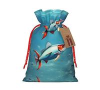 KoNsev Bolsa de regalo con cordón de peces voladores en el océano, regalo de vacaciones, decoración para suministros de fiesta de Navidad y Halloween de 8.3 x 11.8 pulgadas