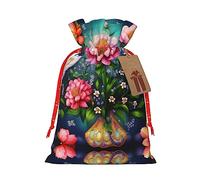KoNsev Bolsa de regalo con cordón de pintura de diamantes de flores, regalo de vacaciones, decoraciones de regalos para suministros de fiesta de Navidad
