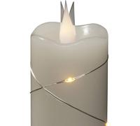 Konstsmide Vela delgada sin llama a batería, luz 3D, funciona con pilas, llama parpadeante en movimiento, cera blanca crema real, micro luces de hadas, temporizador de 4 u 8 horas, 15,2 x 5 cm