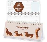 KONVINIT Calendario de mesa 2026 2027, planificador semanal 2027 con soporte de escritorio, 1 semana en 2 páginas, bonito diseño de perro salchicha, calendario de pie 2027 para escuela, oficina, hogar