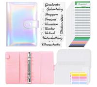 KONVINIT Carpeta de Cuaderno 6 Anillas,Carpeta Presupuestaria A6,Carpeta de Cuaderno con Bolsillos,Hoja de Presupuesto,Libreta para Ahorrar dinero,Carpeta Ahorro Dinero