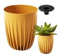 Konzept 11 - Maceta alta de 19 cm de diámetro, maceta grande para exterior, balcón, macetero con inserto amarillo de palma