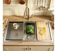 KOOGIMDDR 304SUS Fregadero de cocina de acero inoxidable, 80 x 50 cm, color plateado, 1 fregadero empotrado, fregadero de cocina rectangular de acero inoxidable, con escurridor, desagüe y kit de
