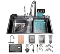 KOOGIMDDR 65 x 50 cm, cascada, fregadero de cocina para el lugar de trabajo, fregadero de cocina rectangular de acero inoxidable, 1 lavabo de fregadero, para uso doméstico, lavavajillas para vasos y