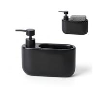 Kook Time Dispensador de Jabón Cocina con Estropajero 520 ml Curve - Dosificador de Cerámica y Soporte para Esponja. Organizador de Fregadero Estrecho. 18 x 7.3 x 15 cm. - Negro Mate