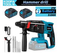 KOOPA TOOL Sds-Plus Taladro Atornillador de Percusión sin Escobillas de 4150RPM con Cojín de Seguridad y Mango Auxiliar de 360°, Batería de 1/2 3.0Ah y 5 Brocas, para , Mampostería y Demolición