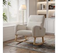 KOOPMAD - Silla mecedora escandinava, silla mecedora, silla mecedora, de metal y madera, para enfermería, silla escandinava, para sala de estar, dormitorio (beige, 78 x 87 x 69 cm)