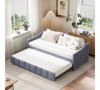 KOOPMAD Sofá cama 90 x 200 cm, cama extensible con somier, sofá con función de dormir, tela de terciopelo, sin colchón, gris
