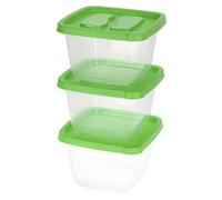 Koopman Juego de 3 cajas de plástico para alimentos, 155 mm x 155 mm x 100 mm, color verde y transparente