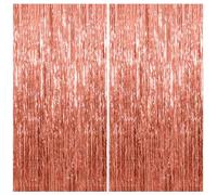 KOOSREEL - 2 Cortinas metálicas de Color Rosa Dorado Brillante Tinsel (1 × 2 m), decoración de Hojas de Lentejuelas para Año Nuevo, Fiesta de Boda, decoración de cumpleaños, Cortinas con Flecos de