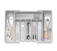 KOOSREEL Bandeja de utensilios extensible para cajón, organizador de cajones para cocina, soporte de almacenamiento de plástico para cubiertos, cucharas, tenedores, etc,gris