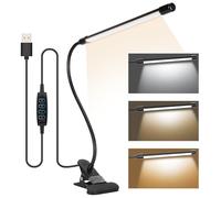 KOOSREEL Lámpara de escritorio con clip y 3 modos de luz, 10 niveles de brillo regulable, libro de cuidado de los ojos ajustable para leer, estudiar, trabajar, iluminación de videoconferencia, color