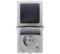 Kopp 136856005 Combinación Vertical de de/Interruptor de Cambio y medios de protección de contacto de enchufe, AP de fr Nautic gris, 1 pieza,