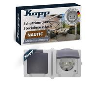 Kopp 137056002 - Juego de 2 enchufes con tapa (horizontal), Gris