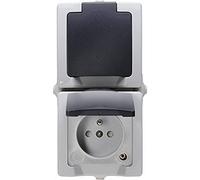 Kopp 138856007 Mitten de protección de contacto de toma de corriente doble con tapa y protección de contacto accidental AP - FR Nautic gris, 1 pieza,