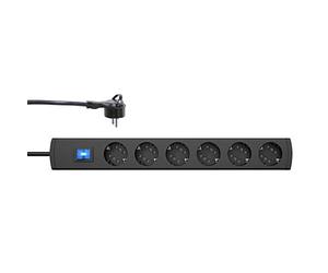 Kopp 234705007 DUOversal Plus regleta de 6 enchufes, doble SIM, cable de 1,4 m, 3600 W/16 A, toma de corriente múltiple con interruptor y extraflachem ángulo conector, protección infantil, color negro