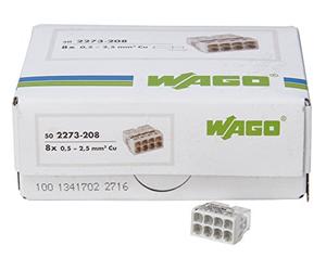 Kopp 33346424 Wago Compact de cajas de conexiones Pinza Abrazadera de 8 Escalera Gris 0,5 - 2,5 mm² 50 unidades, transparente/blanco