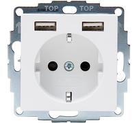 Kopp Athenis 296232080 - Toma de corriente con 2 enchufes de carga USB, 16 A, 250 V, corriente de salida máx. 2400 mA/5 V, IP20, color blanco ártico, superficie mate