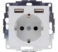 Kopp Athenis 296234082 - Toma de corriente con 2 enchufes de carga USB, 16 A, 250 V, corriente de salida máxima de 2400 mA/5 V, IP20, color gris, superficie mate