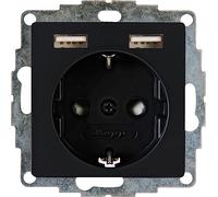 Kopp Athenis 296250082 - Enchufe protector de contacto, 1 vía, con 2 tomas de carga USB, 16 A, 250 V~, corriente de salida de enchufes de carga máx. 2400 mA/5 V, IP20, color negro, superficie mate