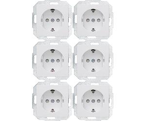 Kopp Athenis 943032056 - Lote de 6 enchufes con protección de contacto, 16 A, 250 V, IP20, color blanco ártico, superficie mate