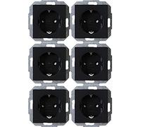 Kopp Athenis 943050058 - Lote de 6 enchufes con protección contra contacto, 16 A, 250 V, IP20, color negro, superficie mate