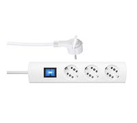 Kopp DUOversal® 234602001 - Regleta de 3/6 enchufes (1,4 m, Doble Ranura, Conector Plano, Interruptor, protección táctil, Gran Distancia, atornillable), Color Blanco