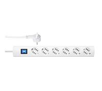 Kopp DUOversal® Plus Regleta de 6/12 enchufes 1,4 m - Ranuras Dobles + Conector Plano + Interruptor + protección táctil + Gran Distancia + atornillable I Blanco - 234702004