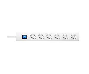 Kopp DUOversal® Plus - Regleta de 6/12 enchufes de 1,4 m con Doble Ranuras + protección contra sobretensión + Interruptor + Gran Distancia + protección táctil + enroscable I Blanco - 234502008