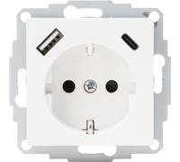 Kopp HK07 - Enchufe con protección de contacto, USB A/C, corriente de salida máx. 3 A, 5 V, 55 x 55 mm, cubiertas, corriente nominal 16 A, tensión nominal 250 V~, color: blanco ártico