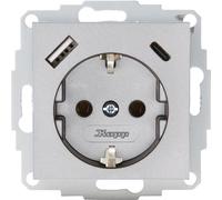 Kopp HK07 - Enchufe con protección de contacto, USB A/C, corriente de salida máx. 3 A, 5 V, 55 x 55 mm, cubiertas, corriente nominal 16 A, tensión nominal 250 V~, color: acero