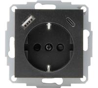 Kopp HK07 - Enchufe con protección de contacto, USB A/C, corriente de salida máx. 3 A, 5 V, 55 x 55 mm, cubiertas, corriente nominal 16 A, tensión nominal 250 V~, color: antracita