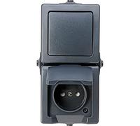 Kopp NAUTIC - Combinación de enchufes con interruptor de conmutación en color antracita, enchufe seguro con tapa y mayor protección táctil, interruptor vertical IP44 para ambientes húmedos con enchufe