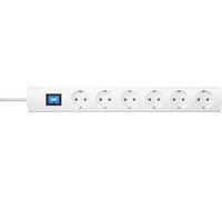 Kopp UNOversal® 232802005 - Regleta de 6 enchufes (1,4 m, con Interruptor y Gran Distancia), atornillable con protección táctil, Enchufe múltiple para Interiores, Color Blanco