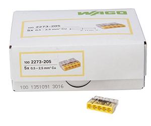 Kopp Wago Compact 33346423 - Terminal de 5 conductores (0,5-2,5 mm², 100 unidades), color transparente y amarillo