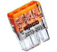 Kopp Wago COMPACT - Terminal de conexión (3 conductores, 0,5 - 2,5 mm², 100 unidades), transparente y naranja, 33346421