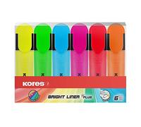 Kores - Bright Liner Plus: resaltadores fluorescentes de color, punta biselada y tinta a base de agua, forma ergonómica, suministros escolares y de oficina, paquete de 6 colores surtidos