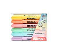 Kores Rotuladores High Liner Plus – Punta de cincel, tinta a base de agua – Juego 6 colores pastel