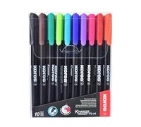 Kores - K-Marker P1: Rotuladores permanentes de colores, punta fina de fibra con tinta impermeable y de bajo olor, para todas las superficies, paquete de 10 colores surtidos