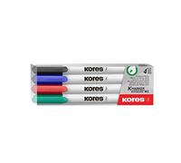 Kores - K-Marker: rotuladores de color para pizarra blanca de punta fina, borrable en seco y tinta de bajo olor, material escolar y de oficina, juego de 4 colores surtidos