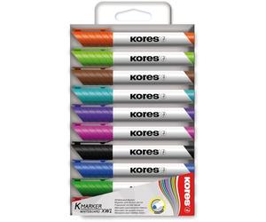 Kores - K-Marker XW1: Rotuladores de colores para pizarra blanca con punta redonda, borrado en seco y tinta de bajo olor, material escolar y de oficina, juego de 10 colores surtidos