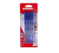Kores K2 - Lote de 4 bolígrafos Triangulares con agarre suave, punta de 1 mm, tamaño mediano, tinta azul