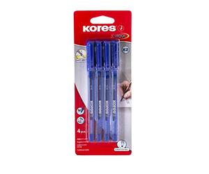 Kores K2 - Lote de 4 bolígrafos Triangulares con agarre suave, punta de 1 mm, tamaño mediano, tinta azul