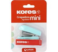 Kores - Mini Grapadora Azul Soft + 1000 Grapas 24/6, Compatible con 26/6, Capacidad 12 Hojas Papel 80g, 6x4,5x3cm, Distancia Grapado 17mm, Ideal como Material de Oficina, Perfecto para Estuche Escolar